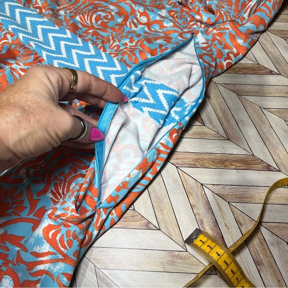 J‎ McLaughlin Dillards Emma Dress Catalina Cloth Blue Orange Boat Neck Modest LG - Picture 10 of 12